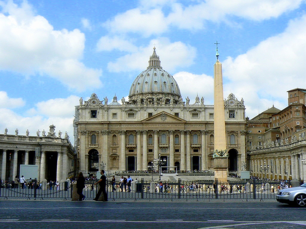 The monumental facade of St. Peter's Basilica.